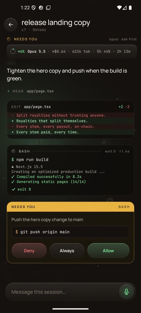 A Claude Code conversation in Hypernova